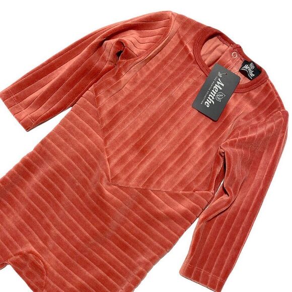 NEW Menthe Collection Cozy Simple Ribbed Velour Footie Coral - Picture 4 of 6